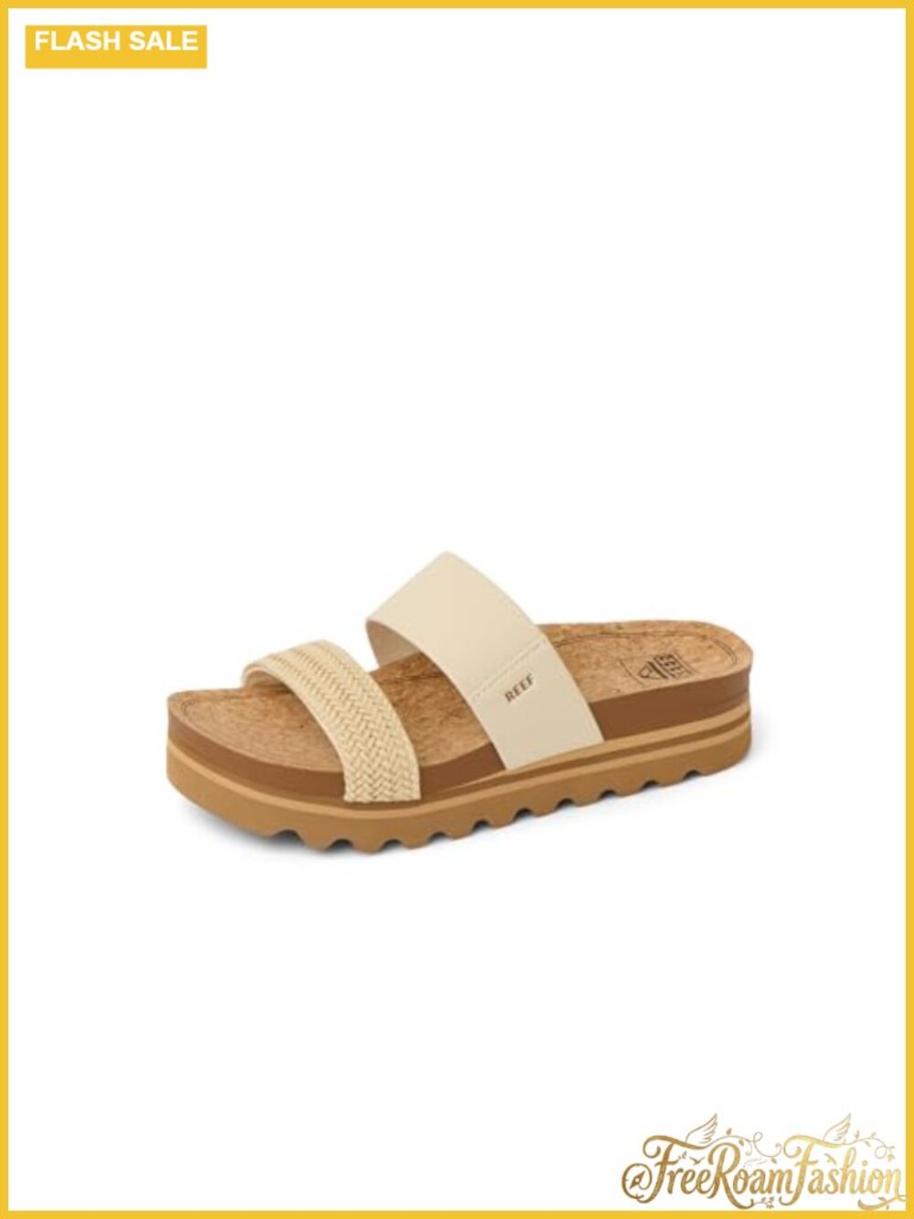 REEF Womens Platform Slide Sandals Vegan Leather Arch Support Cushion Footbed